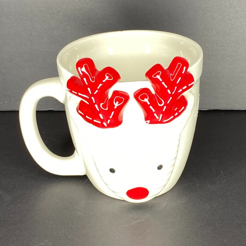 Reindeer Mug White & Red Christmas Morning Coffee or Hot chocolate *read*